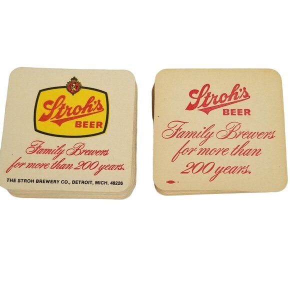 Vintage Strohs Beer Coasters Set Of 40 Square Cardboard Bar Advertising - Picture 1 of 4